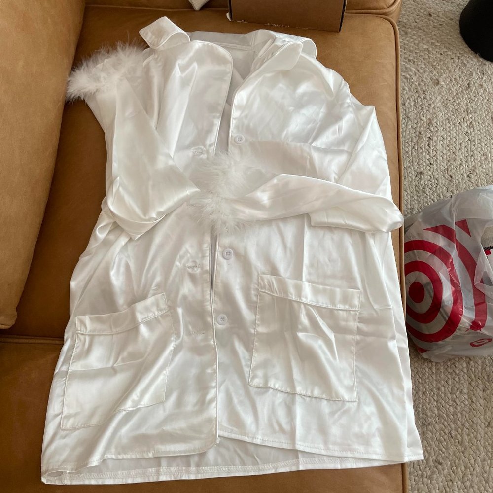 Bride pajama set, Silk Pajamas with feathers